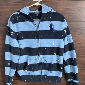 Polo Ralph Lauren Big Pony Big Boys Size L(14-16)Blue Striped Zip Up Hoodie